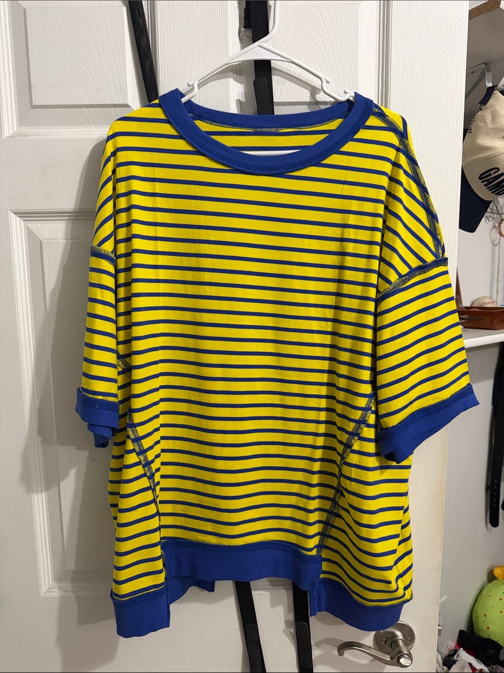 Women’s Yellow and Blue Striped Short Sleeve Top
